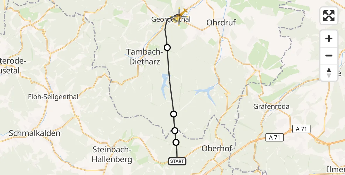 Flugroute Rettungshubschrauber Steinbach-Hallenberg - Georgenthal, 27 August 2026, 09:29