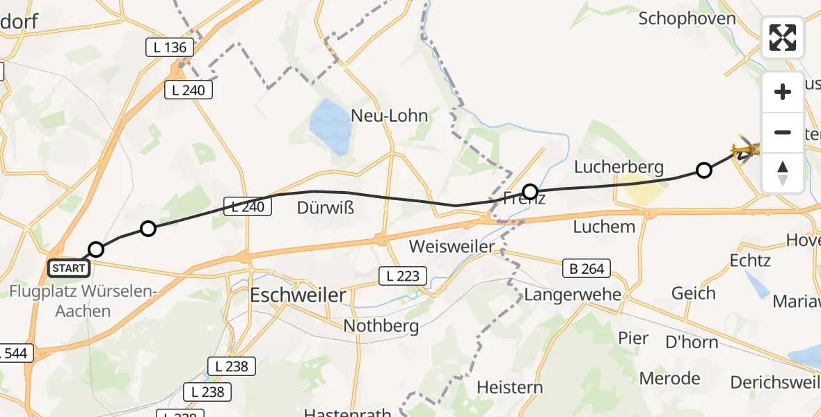 Flugroute Rettungshubschrauber Aachen-Merzbrück Flughafen - Düren, 27 August 2026, 09:32