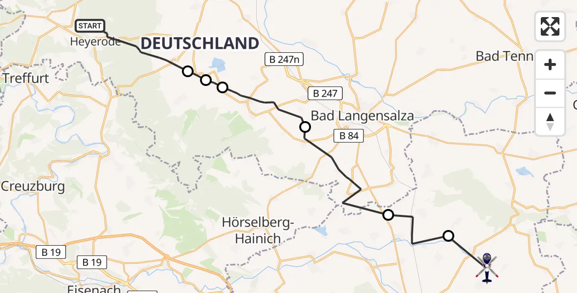 Flugroute Polizeihubschrauber Vogtei - Molschleben, 27 August 2026, 09:33