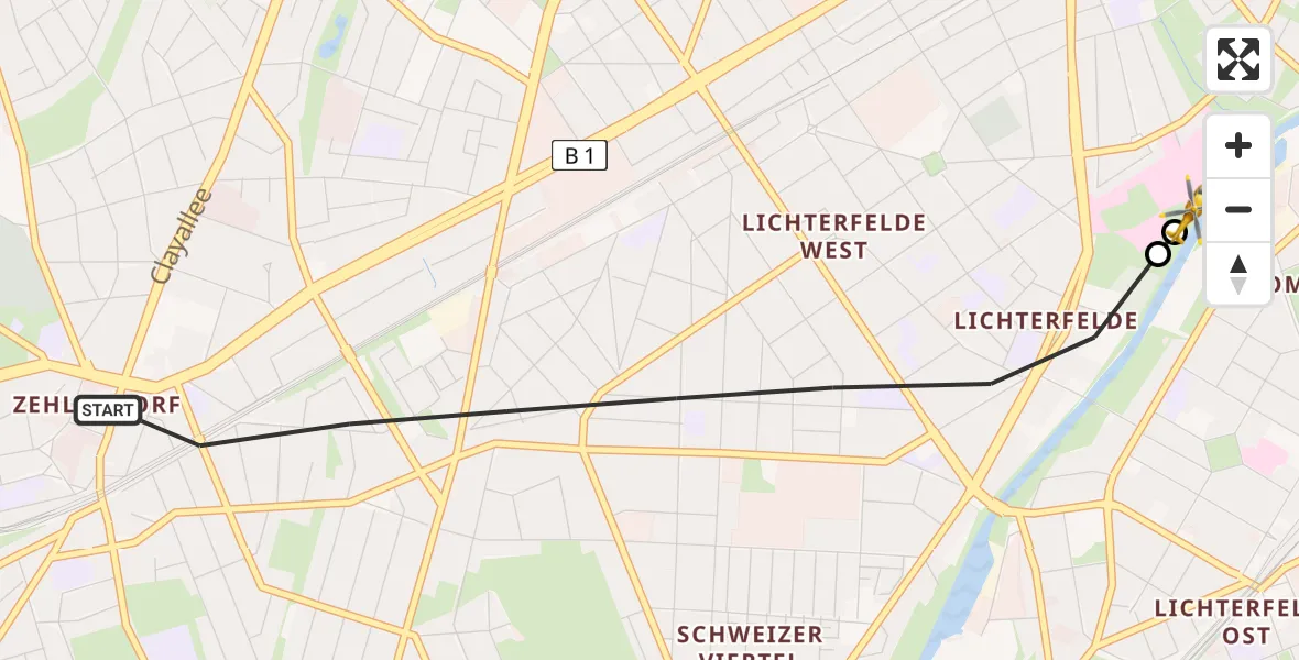 Flugroute Rettungshubschrauber Berlin - Charité Clinic Benjamin Franklin Campus, 27 August 2026, 09:35