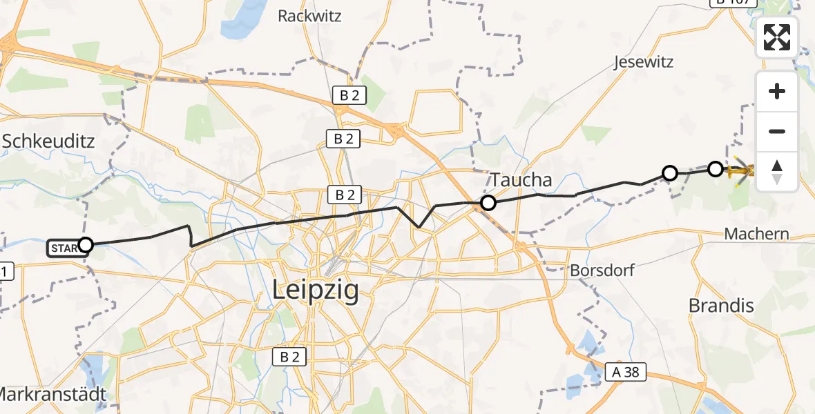 Flugroute Rettungshubschrauber Schkeuditz - Machern, 27 August 2026, 09:35