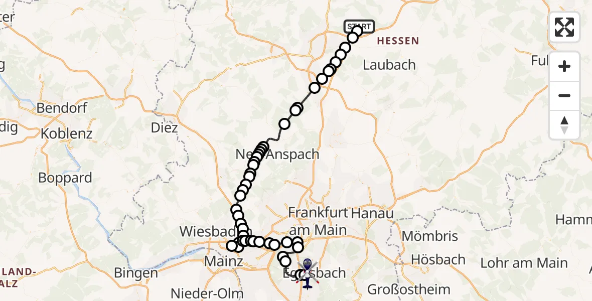 Flugroute Polizeihubschrauber Rabenau - Flughafen Frankfurt-Egelsbach, 27 August 2026, 09:51
