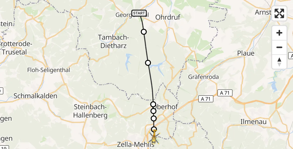 Flugroute Rettungshubschrauber Georgenthal - Zella-Mehlis, 27 August 2026, 09:55