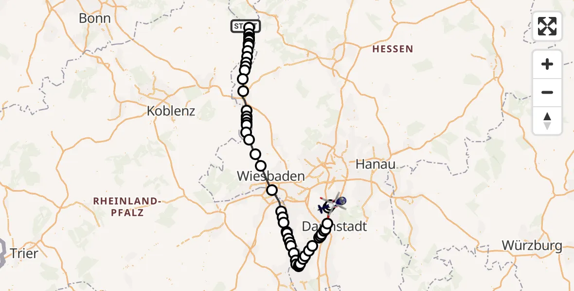 Flugroute Polizeihubschrauber Siegerland Flughafen - Flughafen Frankfurt-Egelsbach, 27 August 2026, 10:02