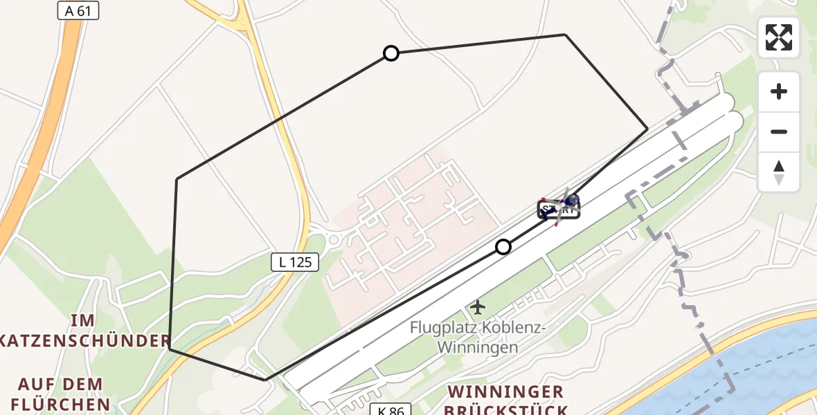 Flugroute Polizeihubschrauber Koblenz-Winningen Flugplatz - Koblenz-Winningen Flugplatz, 27 August 2026, 10:05