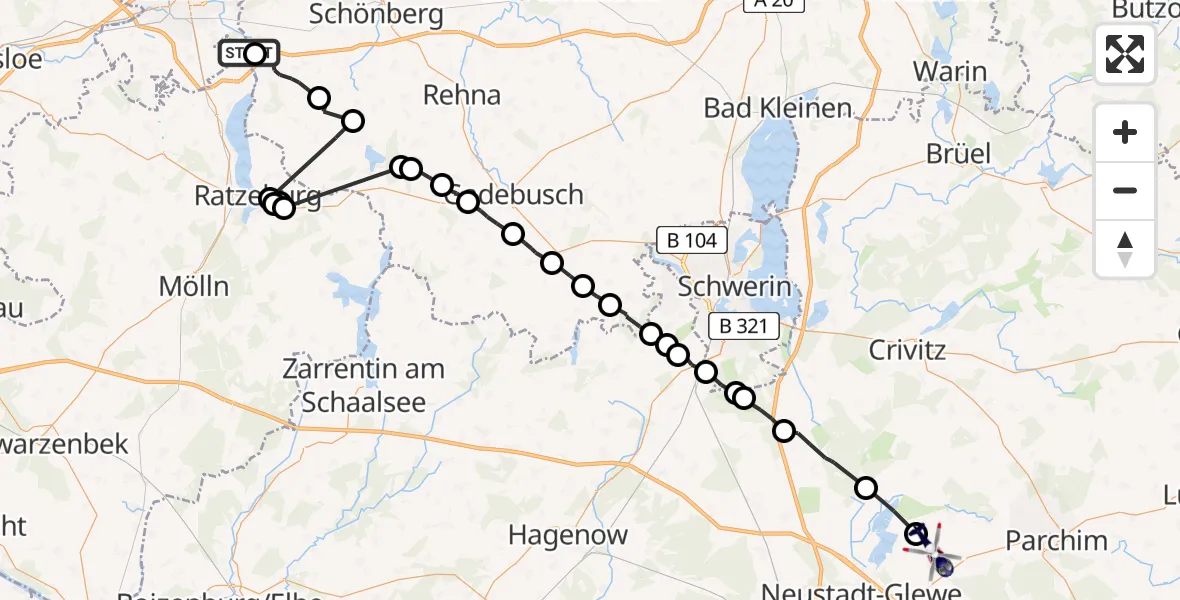 Flugroute Polizeihubschrauber Lübeck - Spornitz, 27 August 2026, 10:12