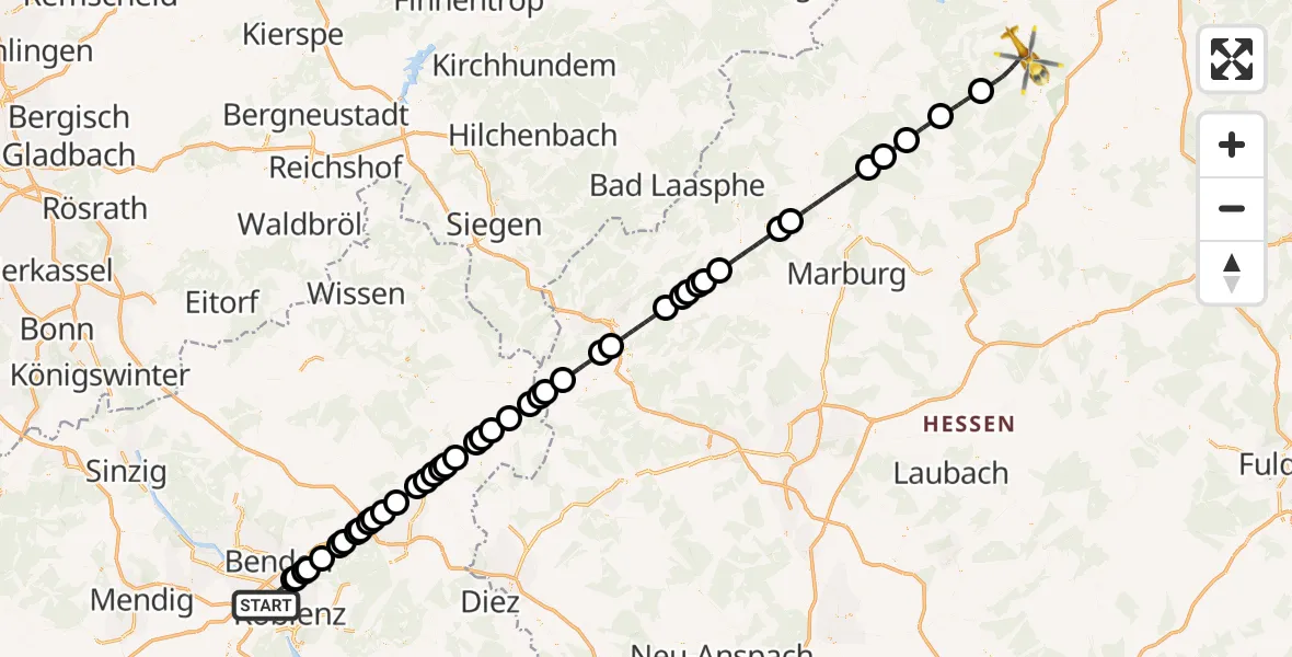 Flugroute Rettungshubschrauber Koblenz - Bad Wildungen, 27 August 2026, 10:12