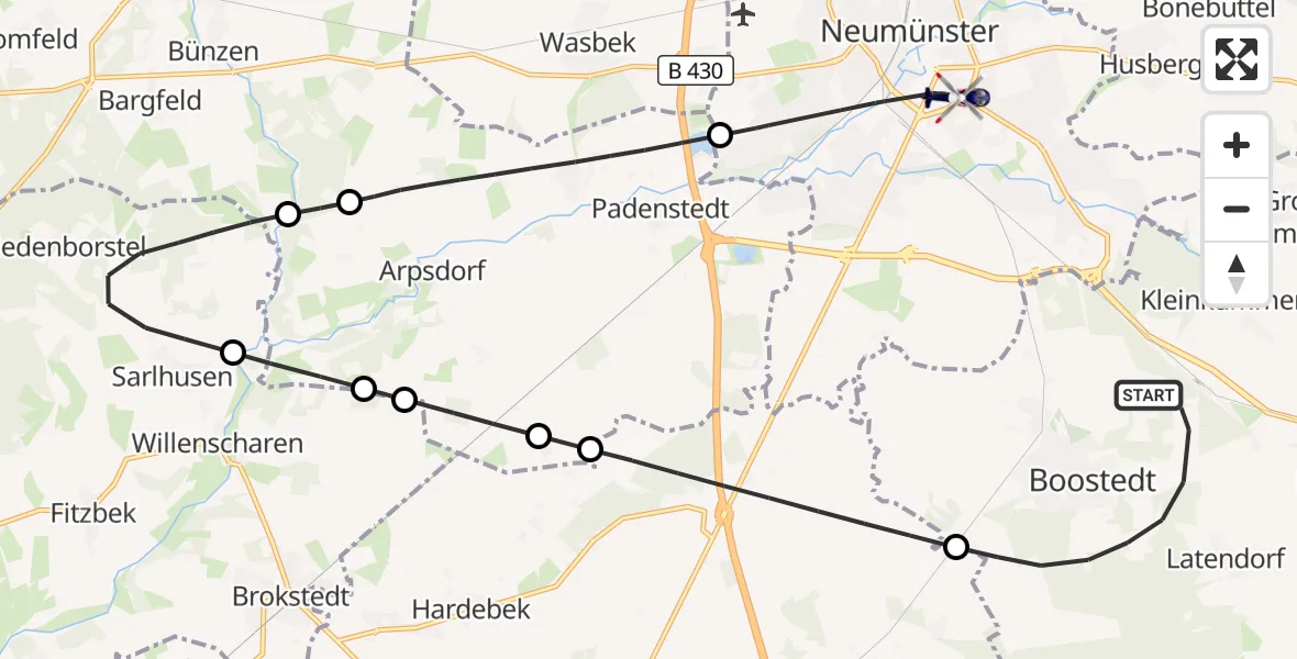 Flugroute Polizeihubschrauber Boostedt - Neumünster, 27 August 2026, 10:16