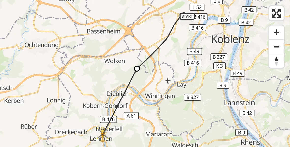 Flugroute Rettungshubschrauber Koblenz - Lehmen, 27 August 2026, 10:23