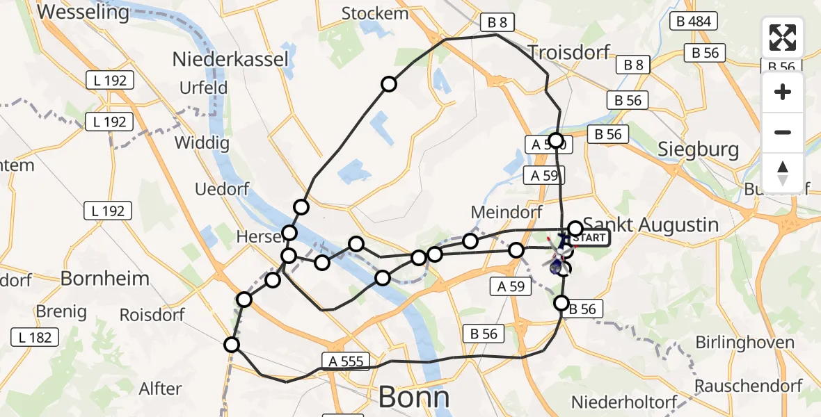 Flugroute Polizeihubschrauber Bonn-Hangelar Flugplatz - Sankt Augustin, 27 August 2026, 10:25