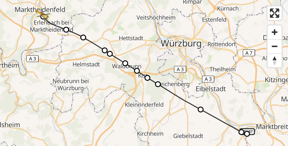 Flugroute Rettungshubschrauber Ochsenfurt Hospital - Marktheidenfeld, 27 August 2026, 10:26
