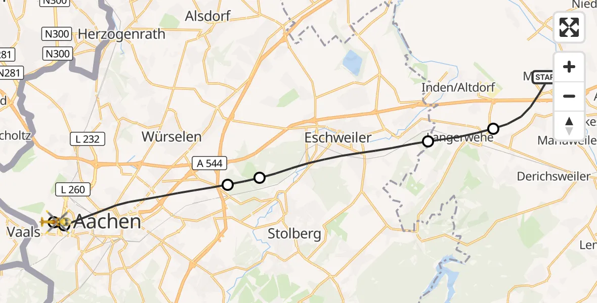 Flugroute Rettungshubschrauber Düren - Aachen Hospital, 27 August 2026, 10:30