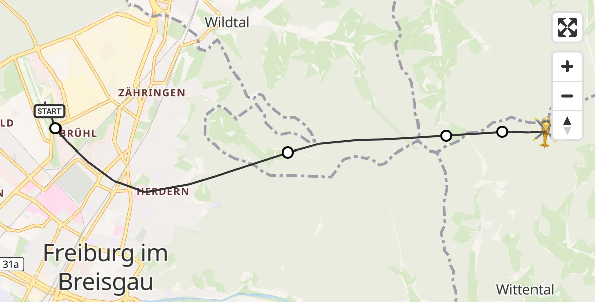 Flugroute Ambulanzhubschrauber Freiburg im Breisgau Flugplatz - Stegen, 27 August 2026, 10:41