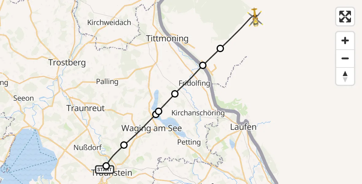Flugroute Rettungshubschrauber Traunstein Hospital - Hochburg-Ach, 27 August 2026, 10:42