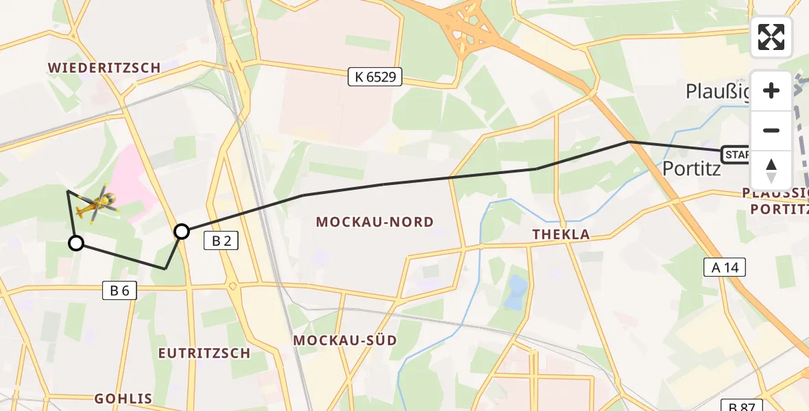 Flugroute Rettungshubschrauber Leipzig - Sankt Georg Hospital Leipzig Reserve, 27 August 2026, 10:44