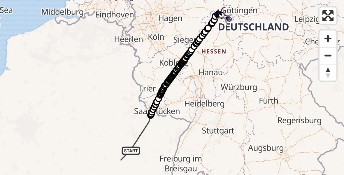 Flugroute Polizeihubschrauber Épinal Mirecourt Airport - Calden, 27 August 2026, 10:48