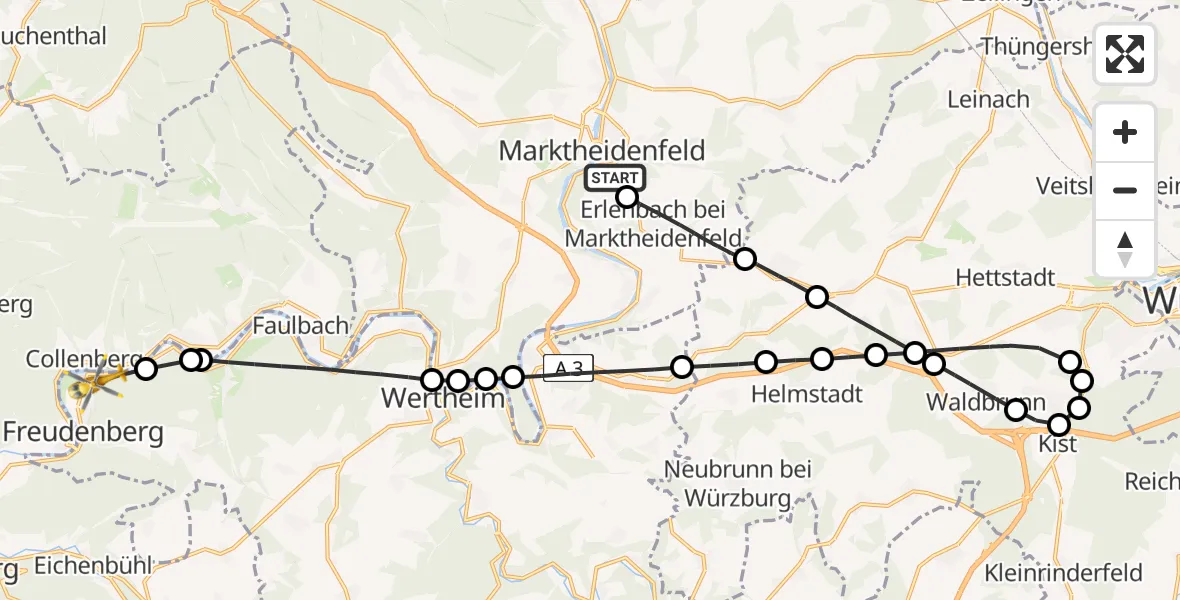 Flugroute Rettungshubschrauber Marktheidenfeld - Freudenberg, 27 August 2026, 10:54