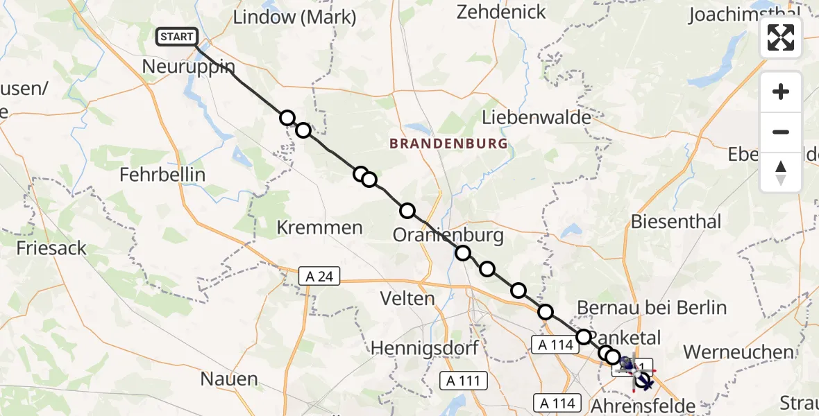 Flugroute Polizeihubschrauber Neuruppin - Panketal, 27 August 2026, 10:54