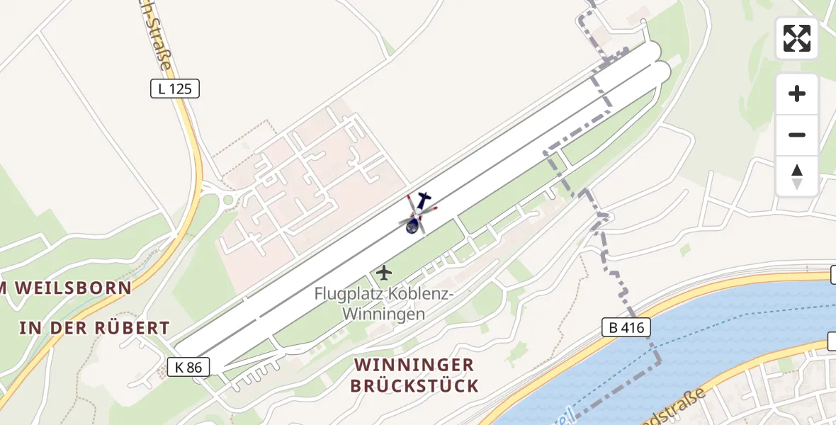 Flugroute Polizeihubschrauber Koblenz-Winningen Flugplatz - Koblenz-Winningen Flugplatz, 27 August 2026, 10:59