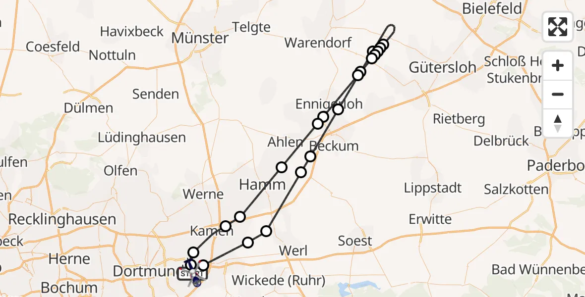 Flugroute Polizeihubschrauber Dortmund Flughafen - Dortmund Flughafen, 27 August 2026, 11:14