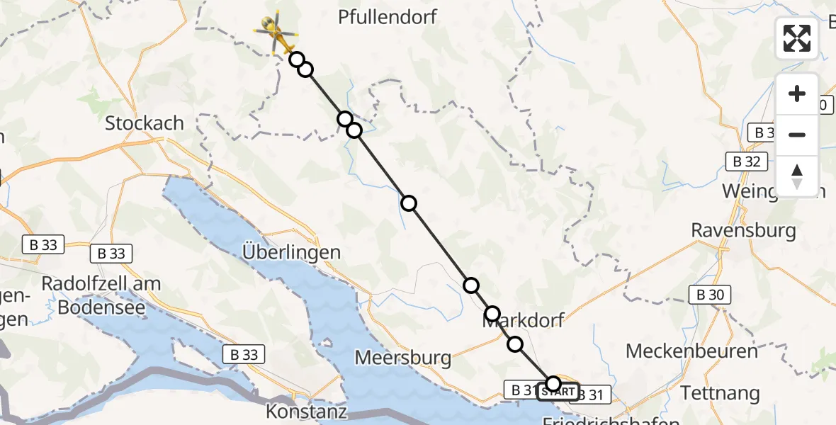 Flugroute Rettungshubschrauber Friedrichshafen Hospital - Wald, 27 August 2026, 11:23