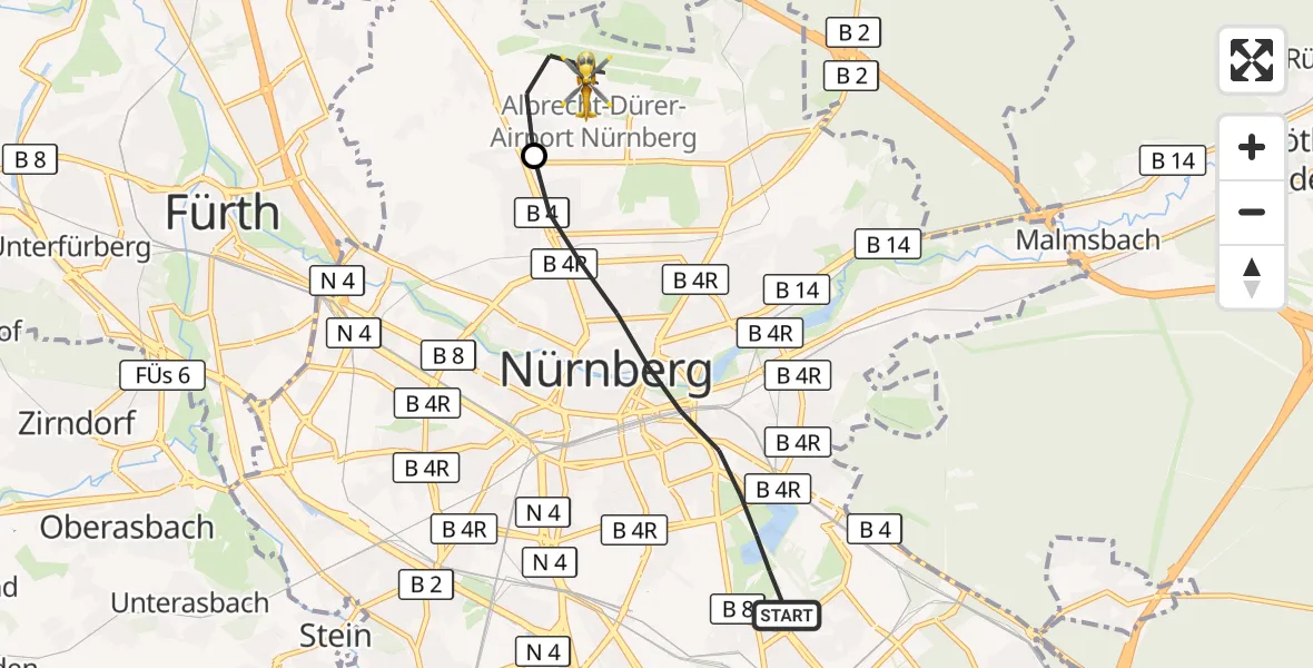 Flugroute Ambulanzhubschrauber Nürnberg - Flughafen Nuremberg, 27 August 2026, 11:24