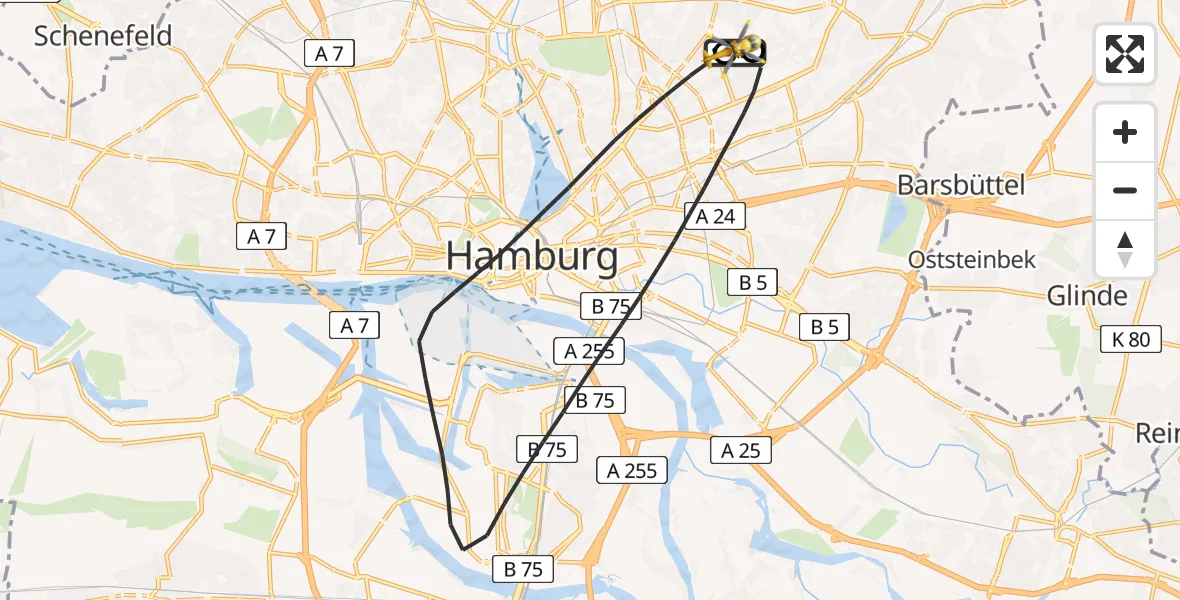 Flugroute Rettungshubschrauber Hamburg Military Hospital - Hamburg Military Hospital, 27 August 2026, 11:30
