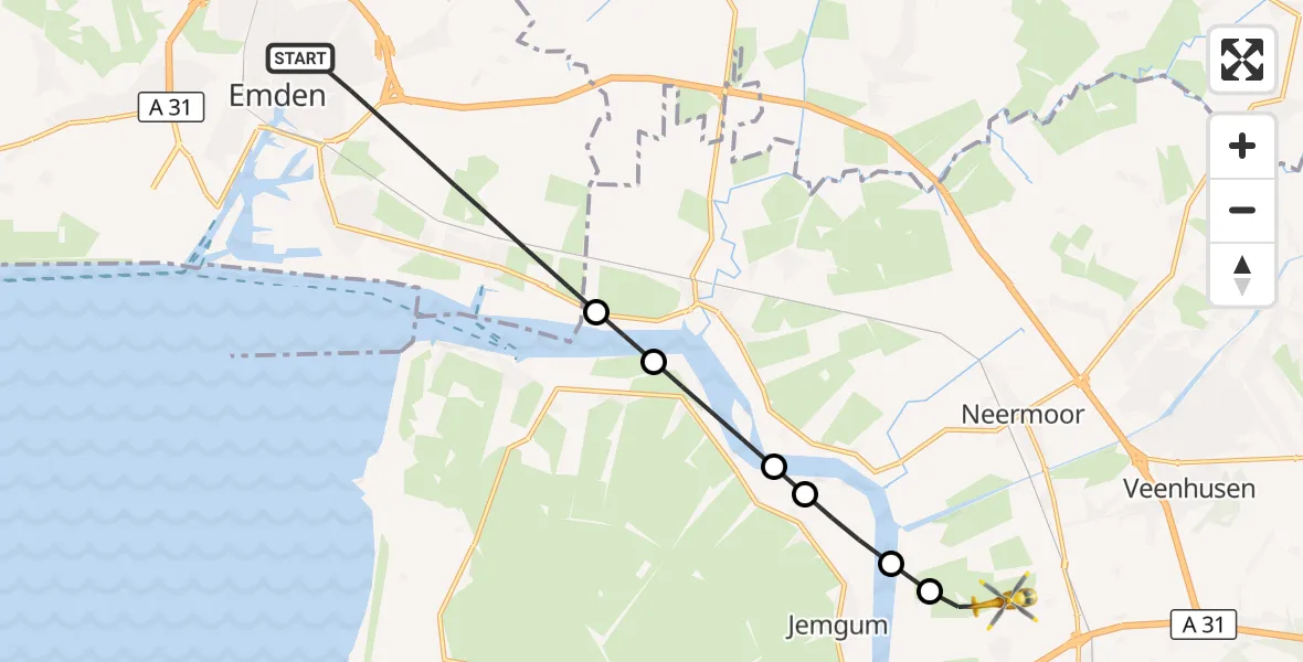 Flugroute Rettungshubschrauber Emden - Flugplatz Leer-Papenburg, 27 August 2026, 11:32
