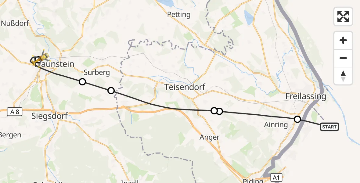 Flugroute Rettungshubschrauber Rott - Traunstein Hospital, 27 August 2026, 11:36