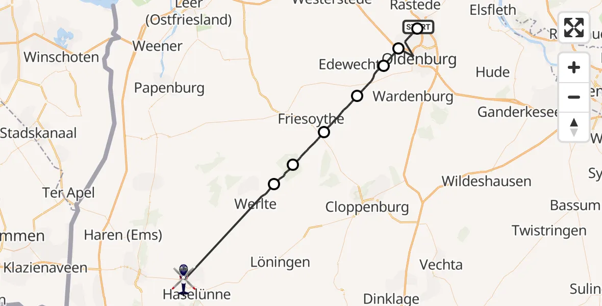 Flugroute Polizeihubschrauber Rastede - Haselünne, 27 August 2026, 11:39