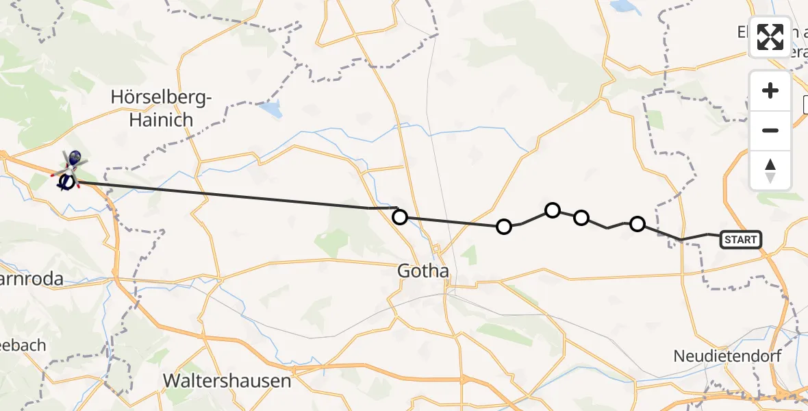 Flugroute Polizeihubschrauber Erfurt - Hörselberg-Hainich, 27 August 2026, 11:40