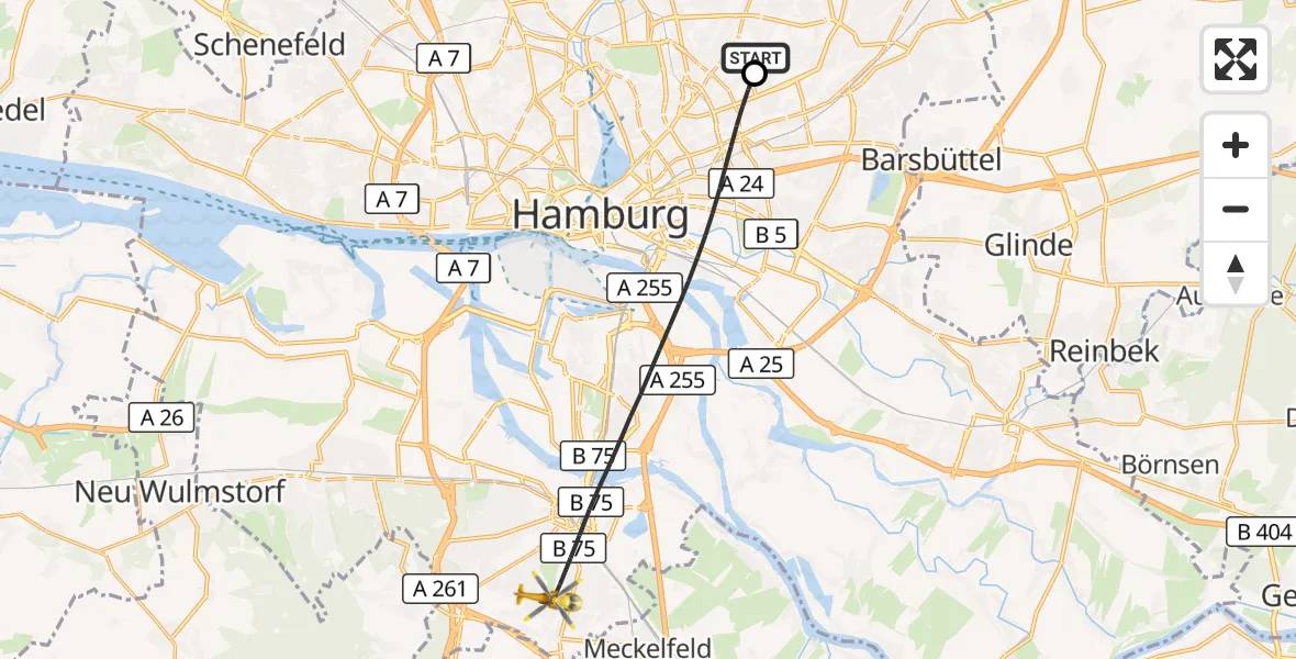 Flugroute Rettungshubschrauber Hamburg Military Hospital - Hamburg, 27 August 2026, 11:45