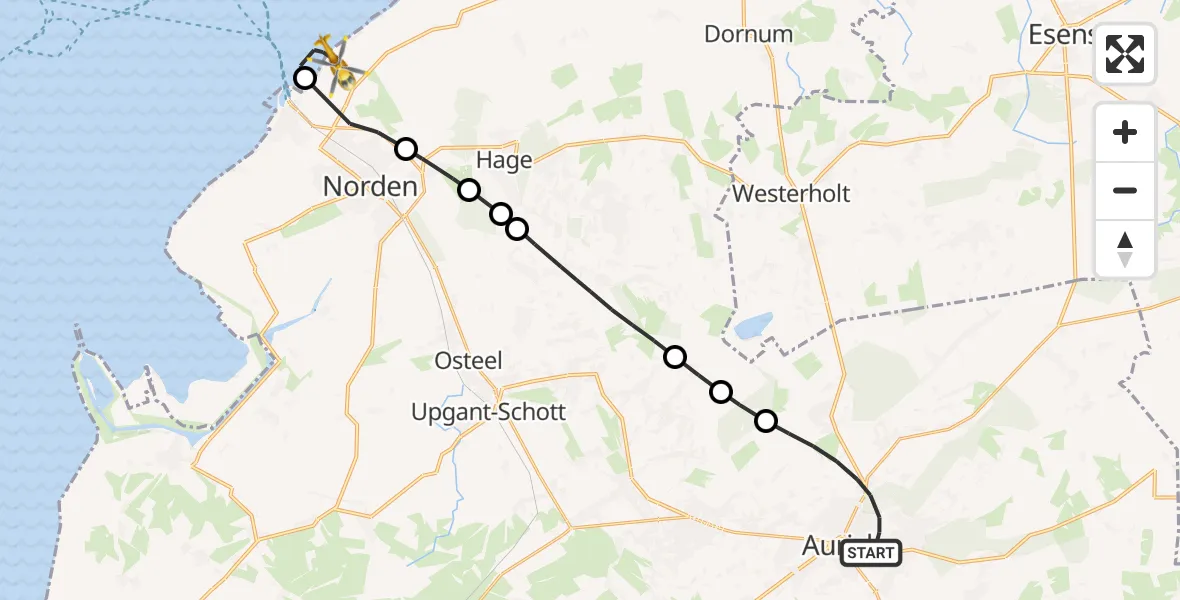Flugroute Ambulanzhubschrauber Aurich - Norden-Norddeich Flughafen, 27 August 2026, 11:50