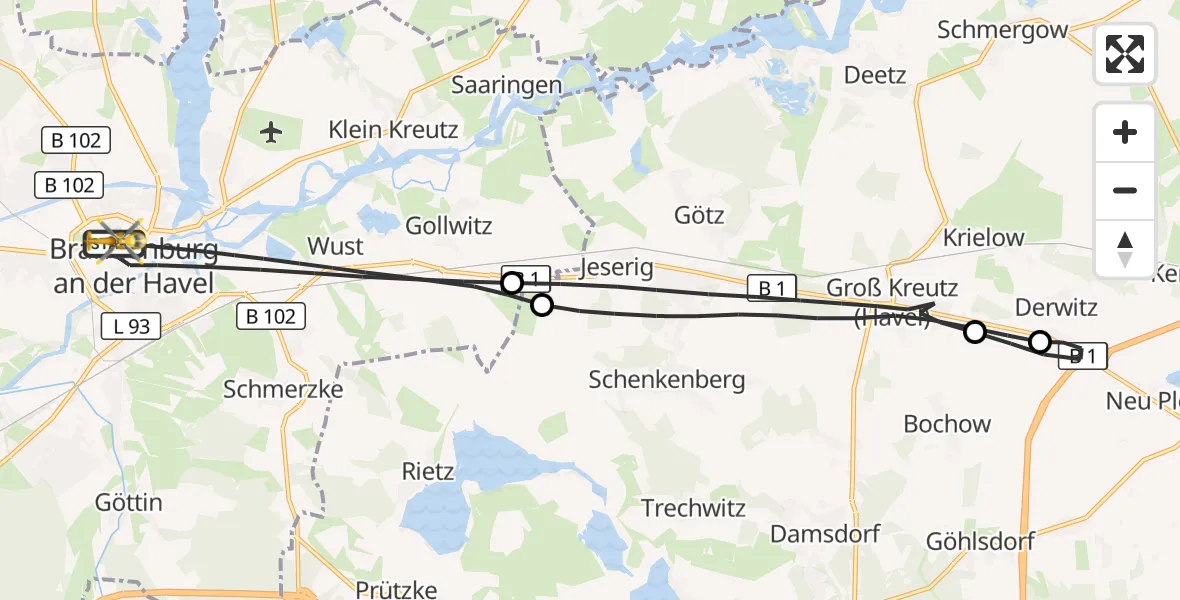 Flugroute Rettungshubschrauber Brandenburg an der Havel - Brandenburg an der Havel, 27 August 2026, 11:52