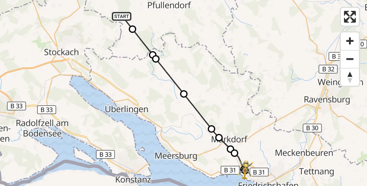 Flugroute Rettungshubschrauber Wald - Friedrichshafen Hospital, 27 August 2026, 11:56