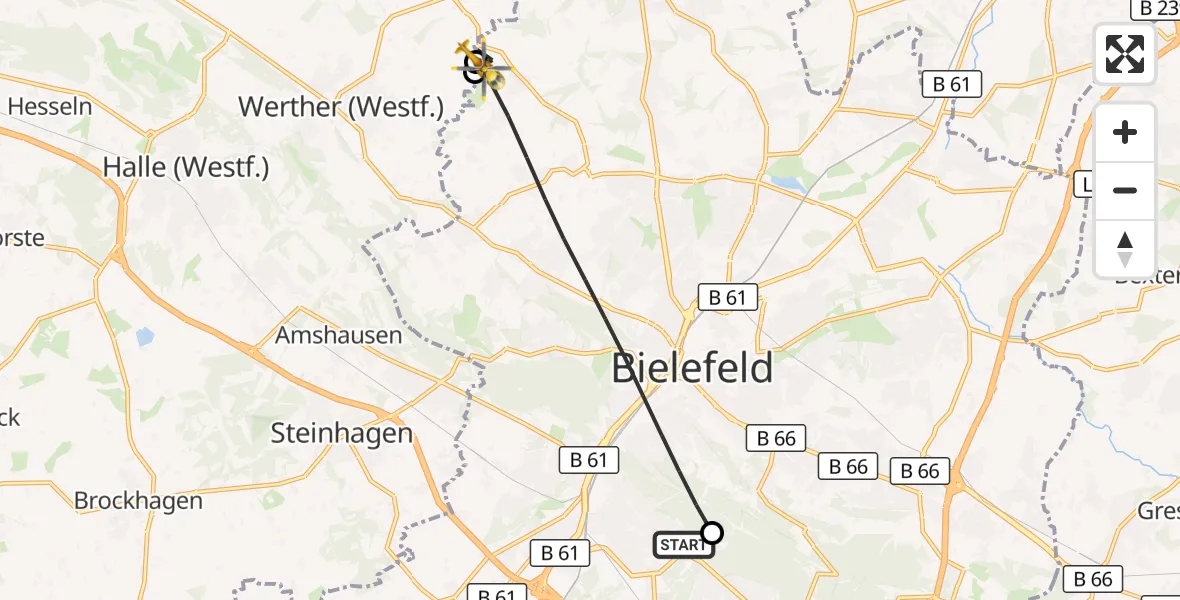 Flugroute Rettungshubschrauber Luftrettungszentrum Bielefeld - Bielefeld, 27 August 2026, 11:58