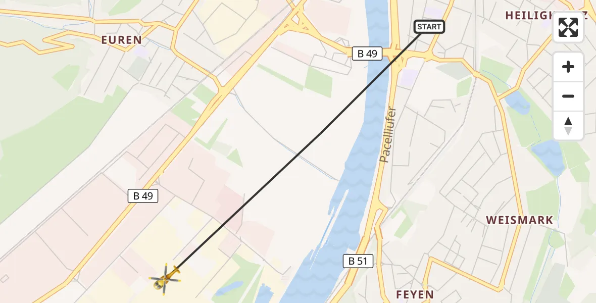 Flugroute Ambulanzhubschrauber Trier - Trier, 27 August 2026, 12:02