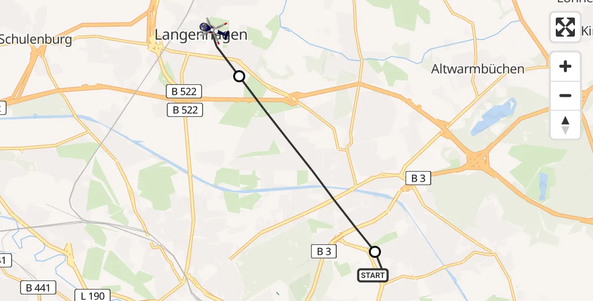 Flugroute Polizeihubschrauber Hannover Luftrettung Hubschrauberlandeplatz (Christoph 4) - Langenhagen, 27 August 2026, 12:10