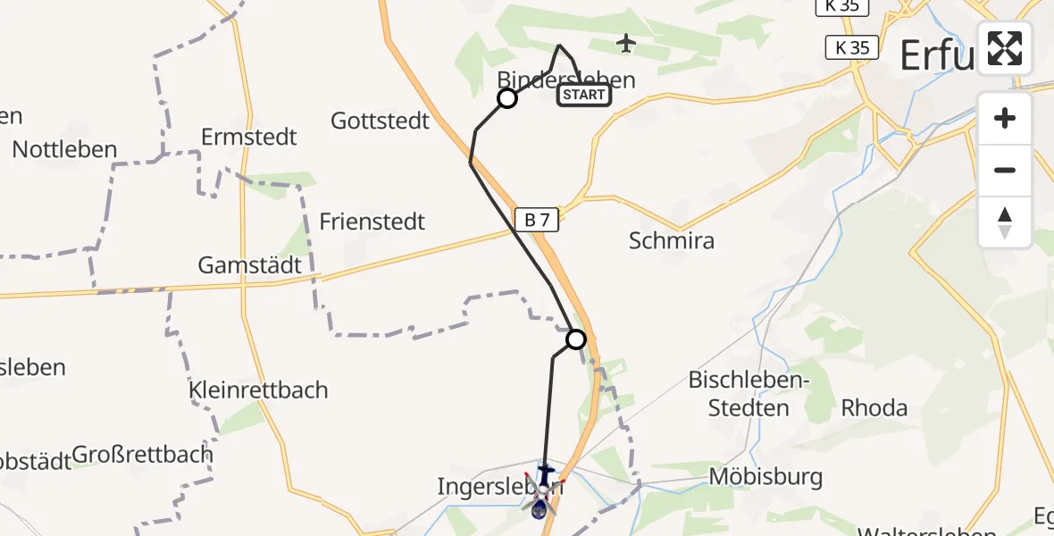 Flugroute Polizeihubschrauber Erfurt-Weimar Flughafen - Nesse-Apfelstädt, 27 August 2026, 12:11