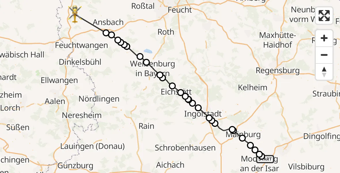 Flugroute Rettungshubschrauber Bruckberg - Geslau, 27 August 2026, 12:17