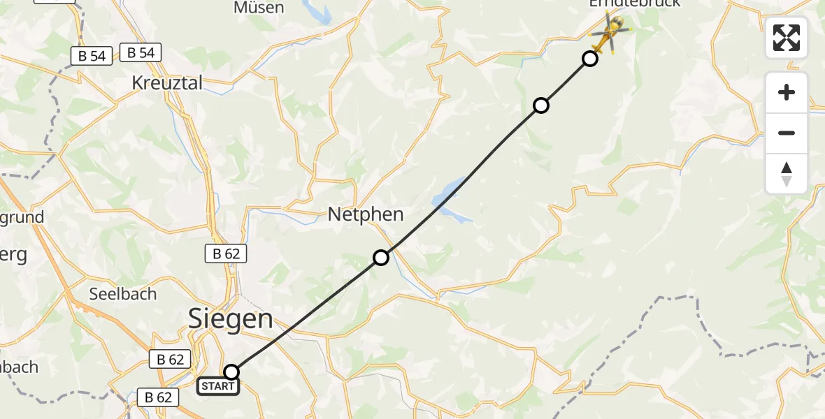 Flugroute Rettungshubschrauber Evangelisches Jung-Stilling Hospital - Erndtebrück, 27 August 2026, 12:22