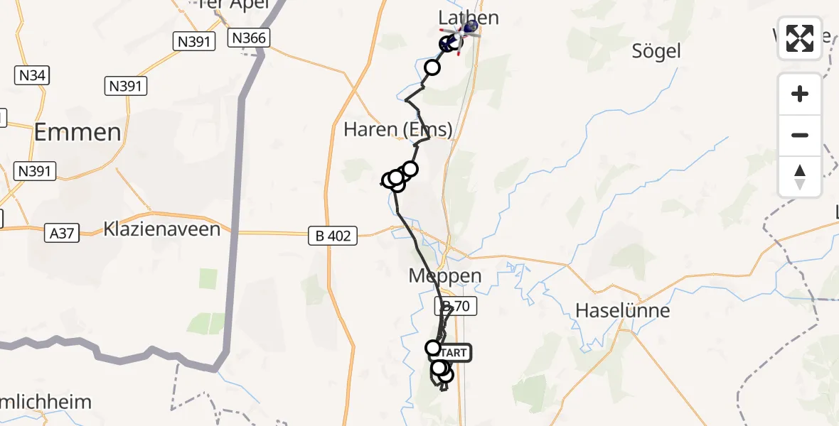 Flugroute Polizeihubschrauber Meppen - Lathen, 27 August 2026, 12:27