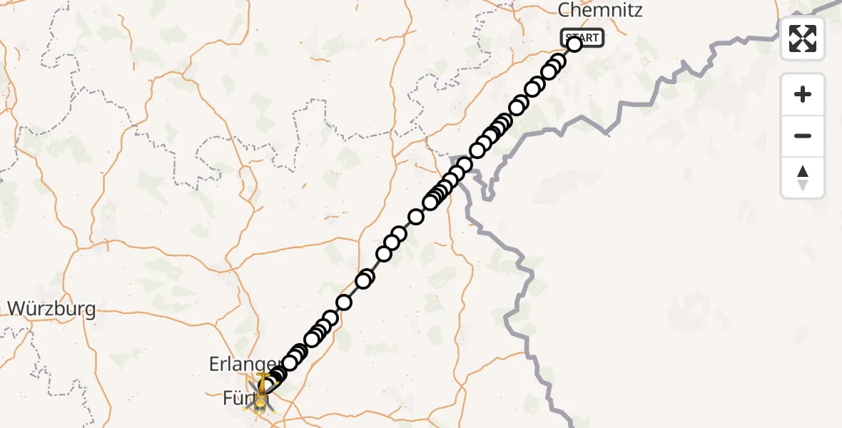 Flugroute Rettungshubschrauber Niederdorf - Flughafen Nuremberg, 27 August 2026, 12:28