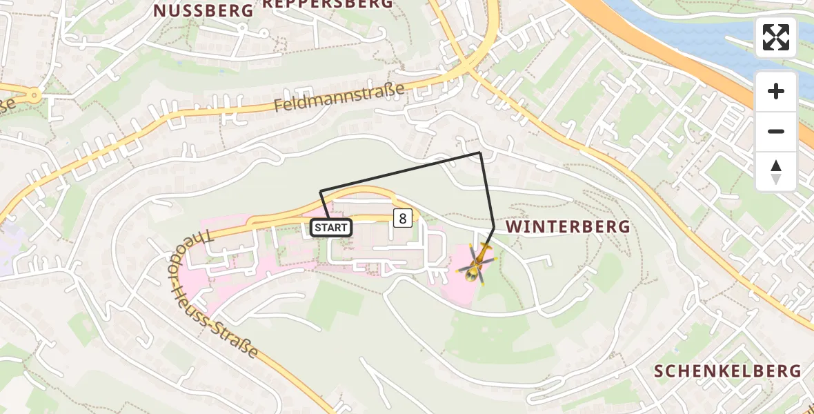 Flugroute Rettungshubschrauber Saarbrücken - Saarbrücken, 27 August 2026, 12:30