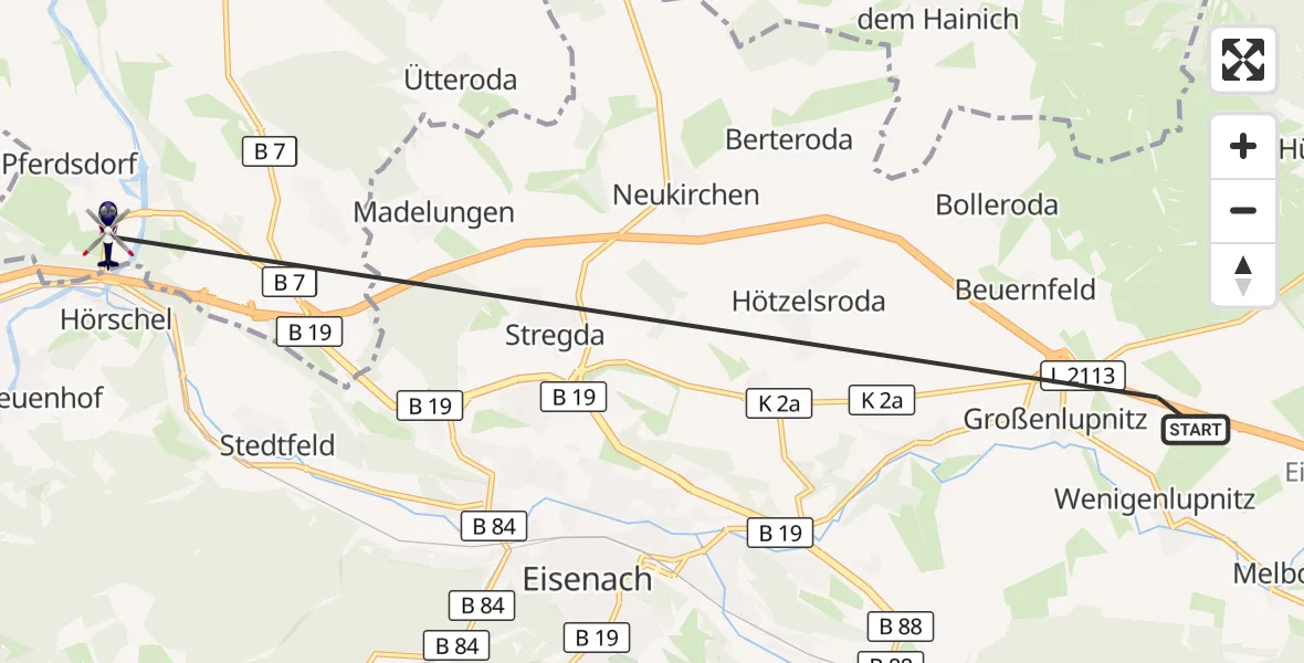 Flugroute Polizeihubschrauber Hörselberg-Hainich - Krauthausen, 27 August 2026, 12:34