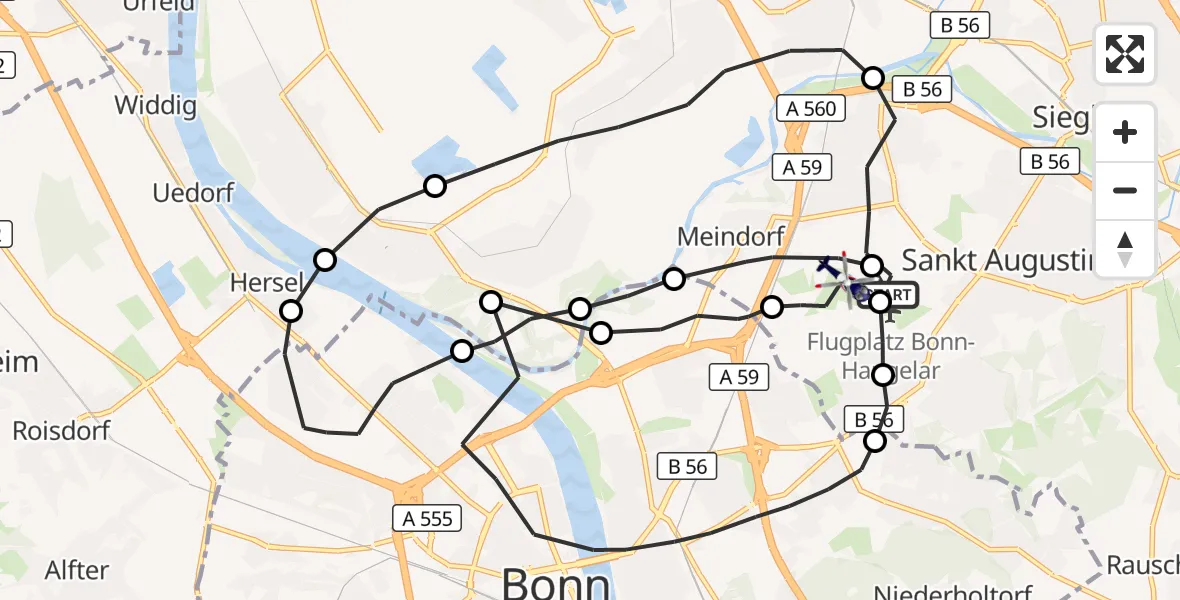 Flugroute Polizeihubschrauber Bonn-Hangelar Flugplatz - Sankt Augustin, 27 August 2026, 12:36