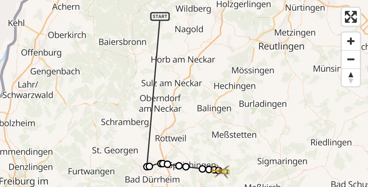 Flugroute Ambulanzhubschrauber Altensteig - Kolbingen, 27 August 2026, 12:39