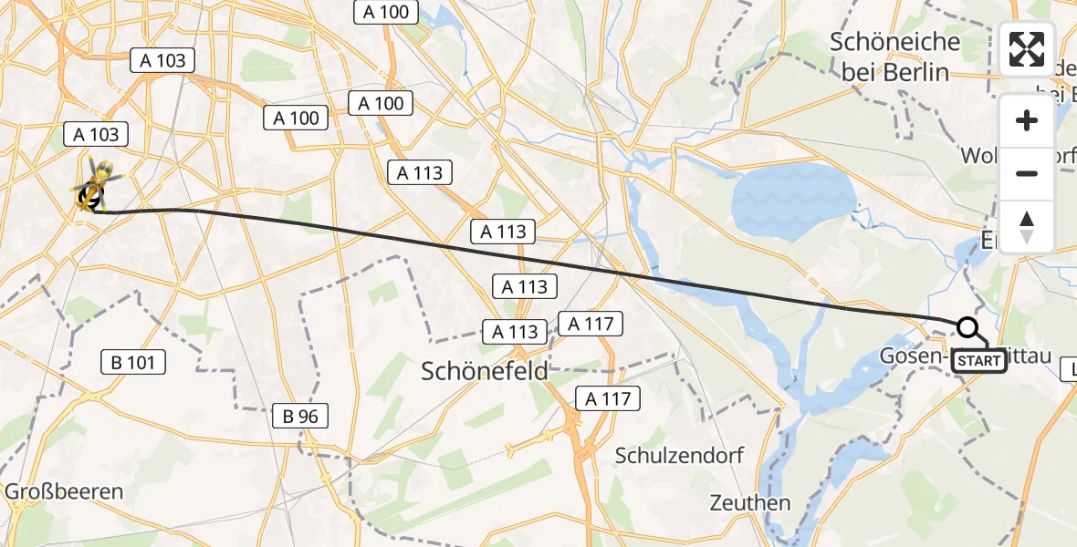 Flugroute Rettungshubschrauber Gosen-Neu Zittau - Charité Clinic Benjamin Franklin Campus, 27 August 2026, 12:41
