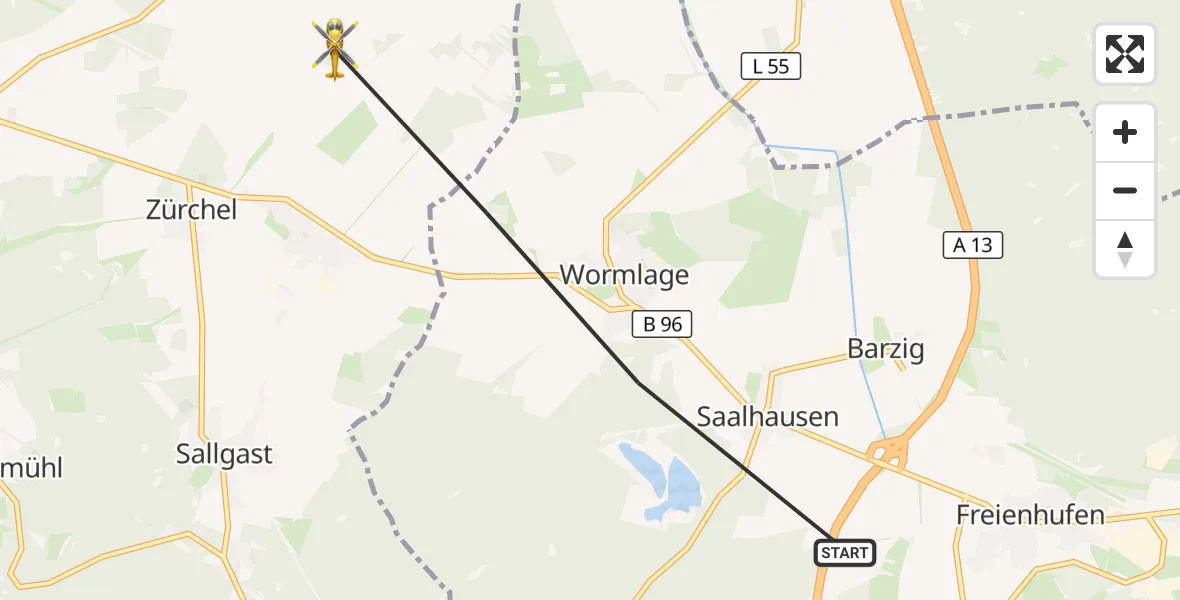 Flugroute Rettungshubschrauber Großräschen - Sallgast, 27 August 2026, 12:42