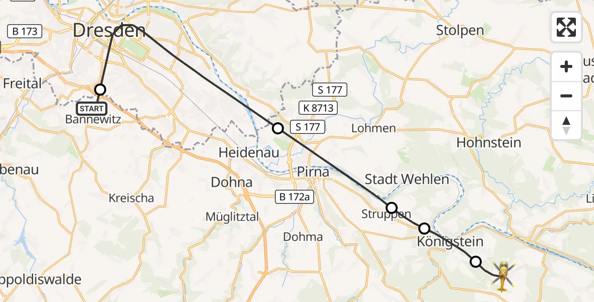 Flugroute Rettungshubschrauber Bannewitz - Gohrisch, 27 August 2026, 12:44
